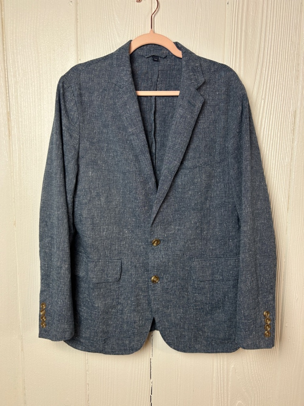 J. Crew Blue Textured Unstructured Linen-Blend Blazer Size 40 Preppy Old Money